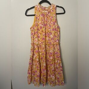 Ann Taylor Yellow Blue Floral Tiered Sleeveless Shift Dress Solarium Sun Size S